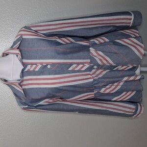 Love Notes Fit & Flare Striped Button Up Roll-Tab Sleeve Shirt Business Casual